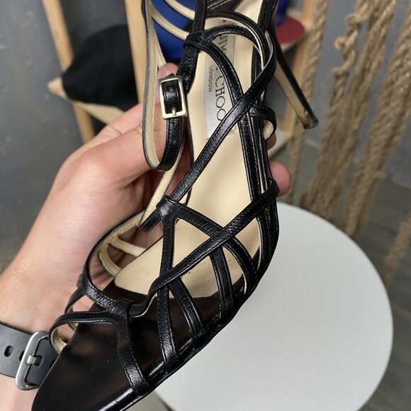 Jimmy Choo Open Toe Ankle Heels Womens Black - Picture 16 of 16
